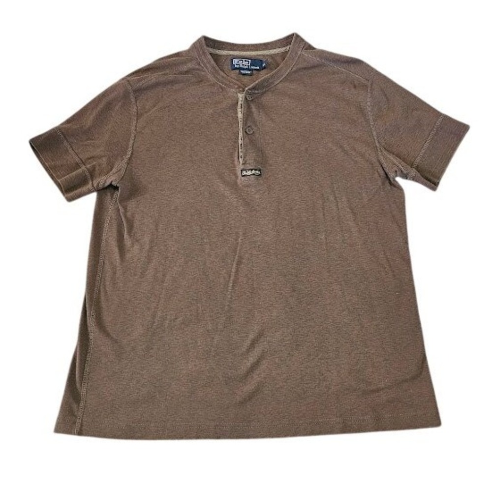 Polo Ralph Lauren Henley Shirt Men XL Brown Short Sleeve 100% Cotton Classic